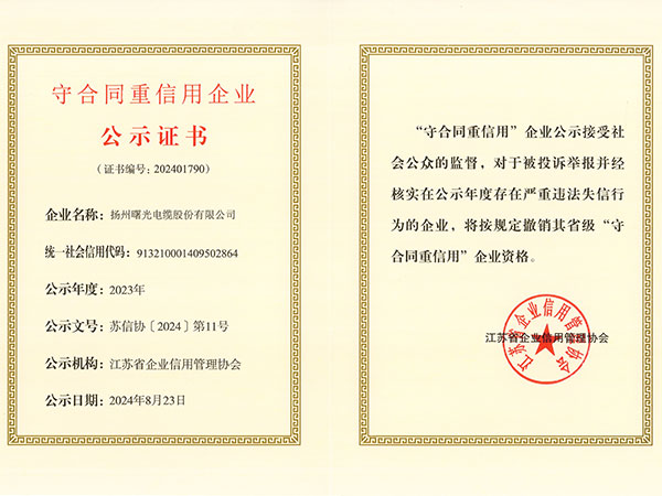 2024年守合同重信誉企业公示证书